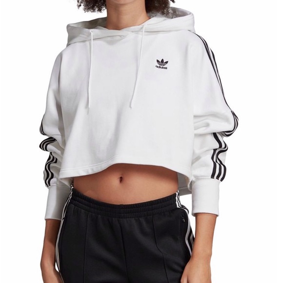 adidas cropped hoodie black and white